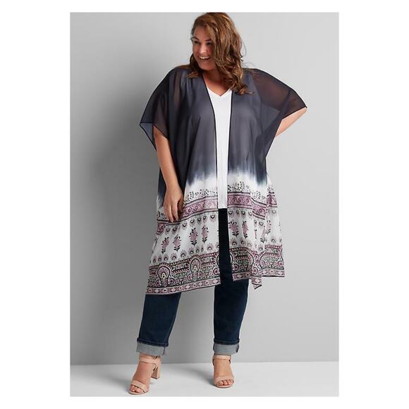 Lane Bryant Black&Purple Chiffon Floral Kimono Sz.OS - Picture 1 of 10